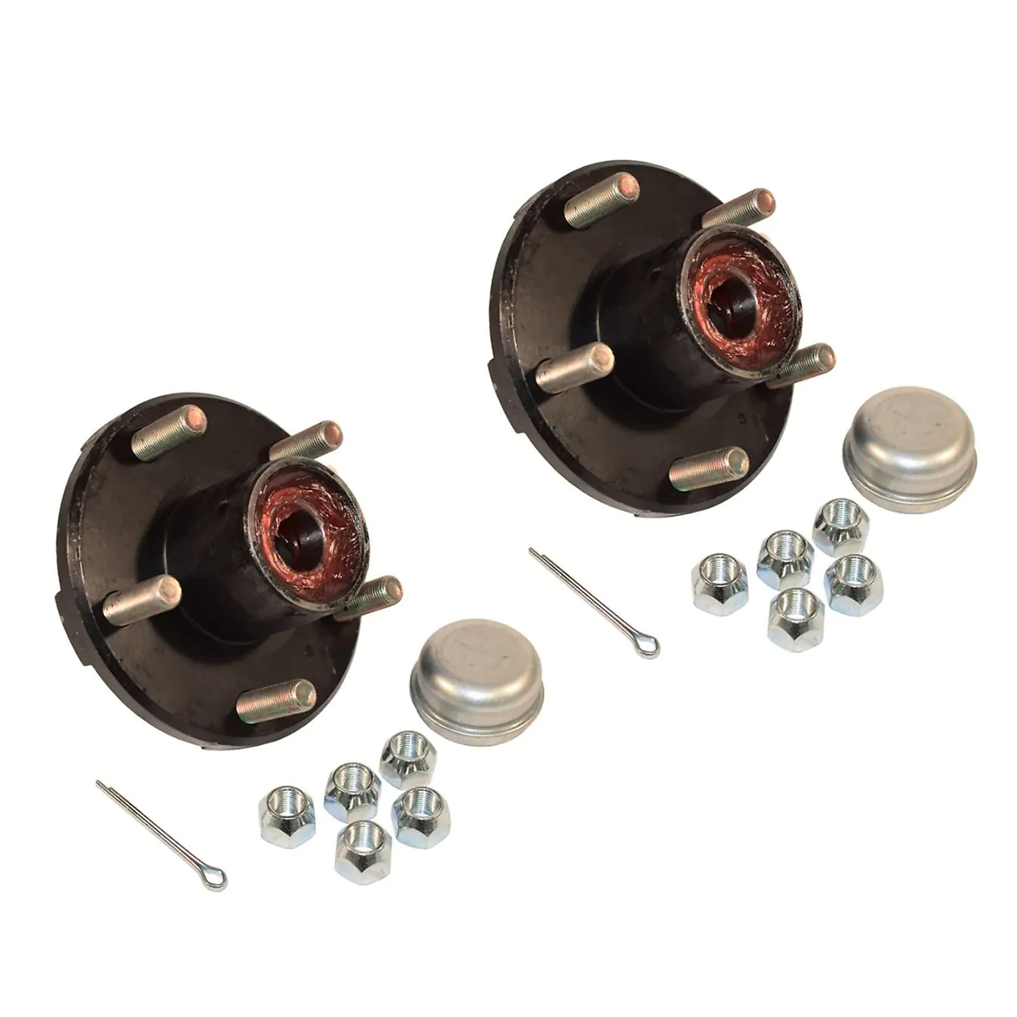 Rigid Hitch, Pre-Greased 5-Bolt Hub Assembly - Pair, 5 On 4.5 Inch Bolt Circle, 1250lb Capacity for 1 inch Straight Spindles, Model# RHI-150-PG-PR